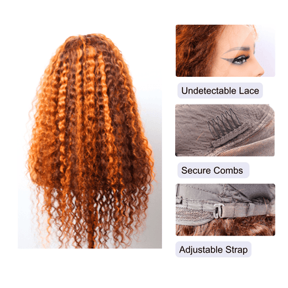 #3 13x4 Lace Kinky Curly Ginger Human Hair Wig 24 Inches