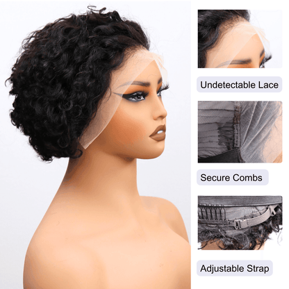 #47 13x4 Lace Bob Curly Black Human Hair Wig 8 Inches