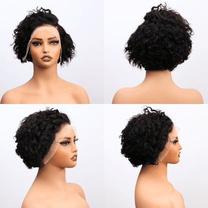 #47 13x4 Lace Bob Curly Black Human Hair Wig 8 Inches