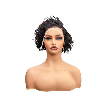 #47 13x4 Lace Bob Curly Black Human Hair Wig 8 Inches