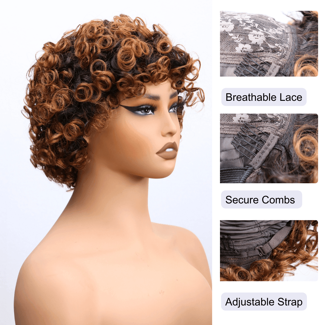 #52 MR Lace Bob Curly Brown Human Hair Wig 8 Inches