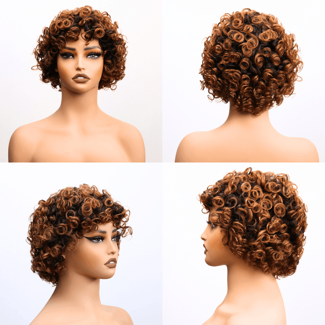 #52 MR Lace Bob Curly Brown Human Hair Wig 8 Inches