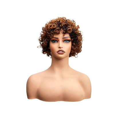 #52 MR Lace Bob Curly Brown Human Hair Wig 8 Inches