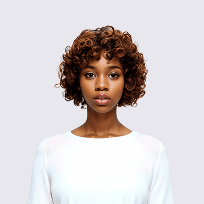 #52 MR Lace Bob Curly Brown Human Hair Wig 8 Inches