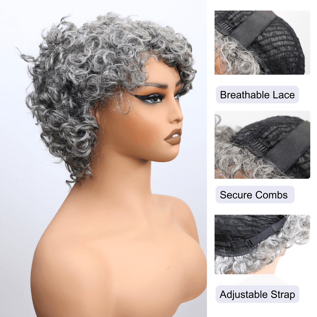 #54 MR Lace Bob Curly Silver Human Hair Wig 5.5 Inches