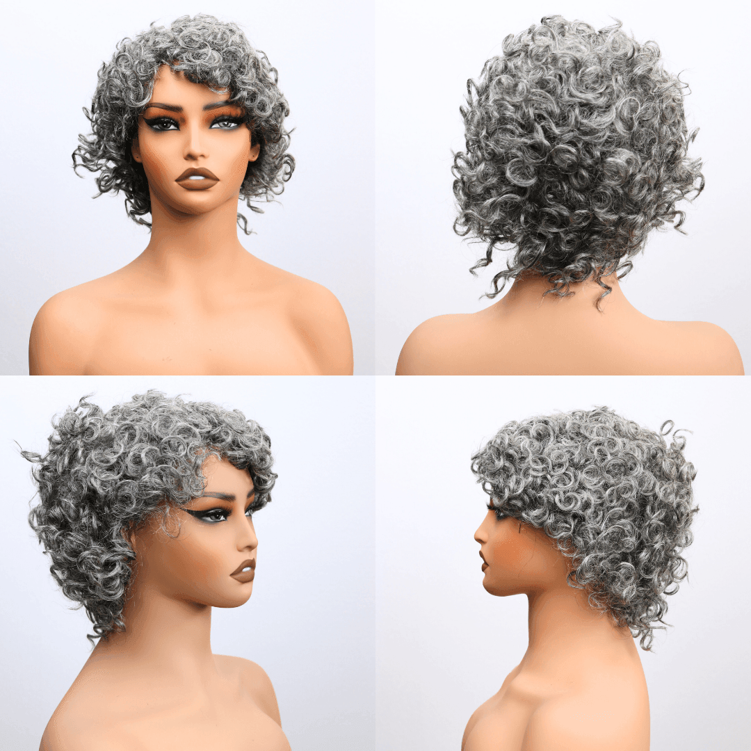 #54 MR Lace Bob Curly Silver Human Hair Wig 5.5 Inches