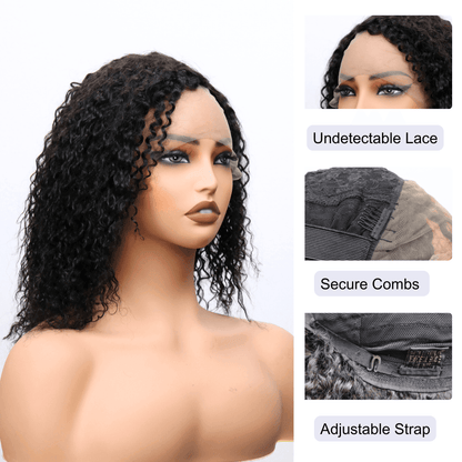 #68 T Lace Curly Black Human Hair Wig 12 Inches