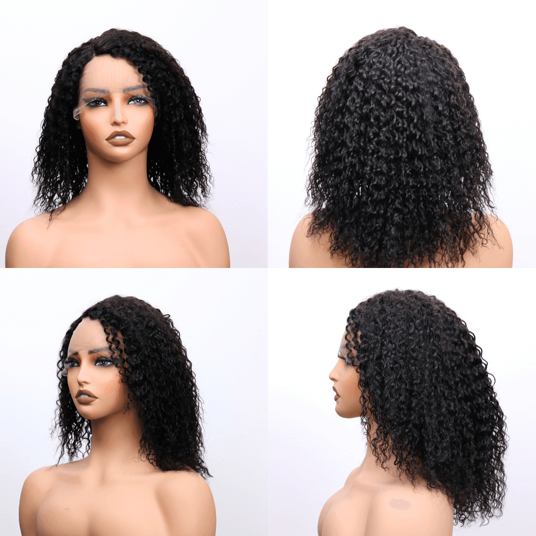 #68 T Lace Curly Black Human Hair Wig 12 Inches