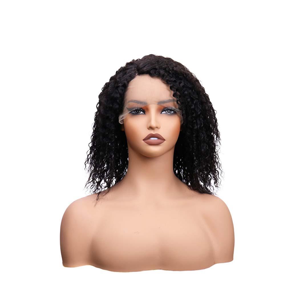 #68 T Lace Curly Black Human Hair Wig 12 Inches