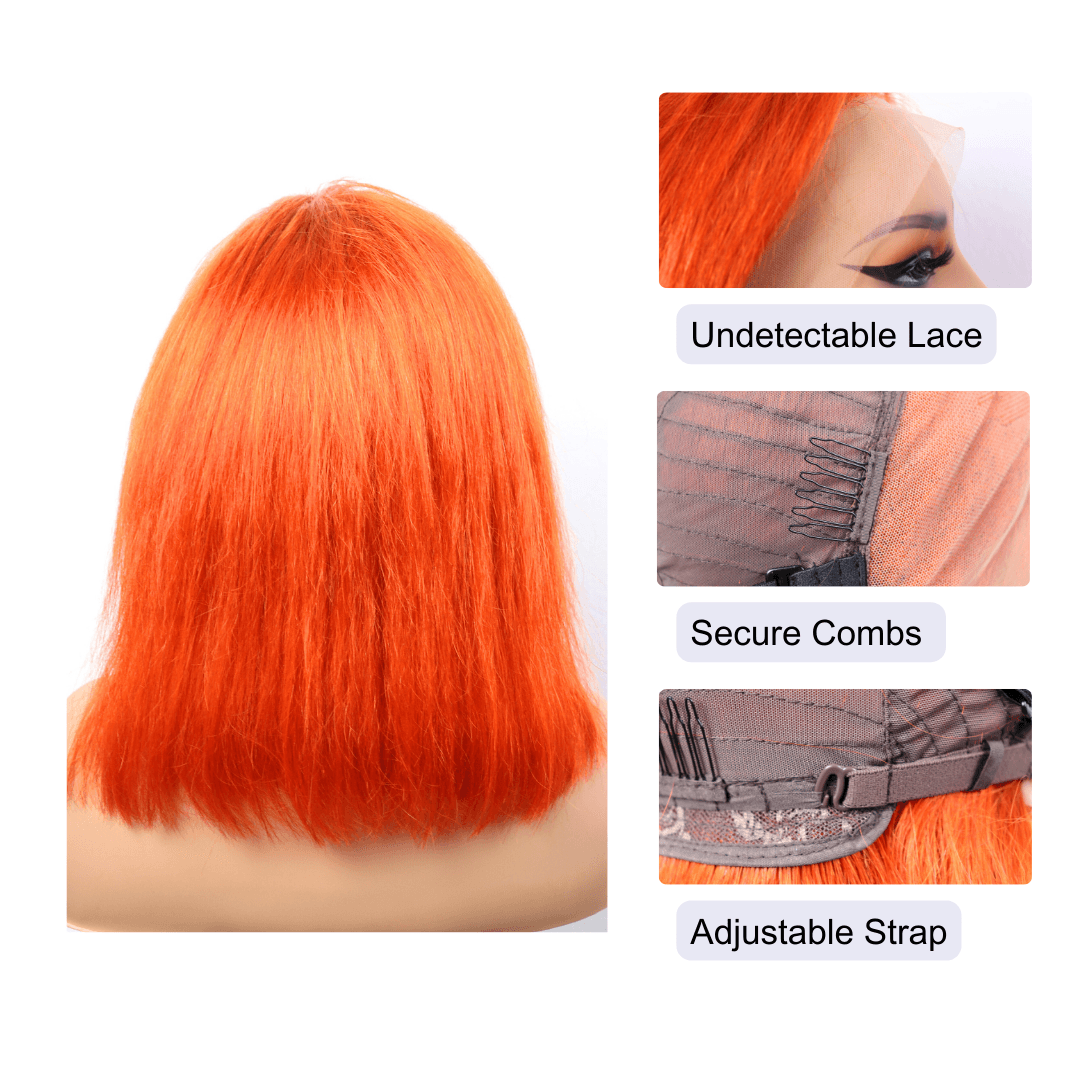 #8 13x4 Lace Bob Straight Ginger Human Hair Wig 12 Inches