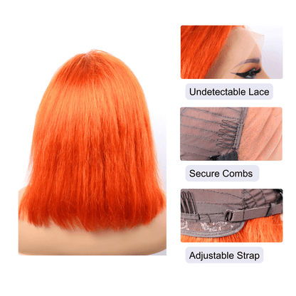 #8 13x4 Lace Bob Straight Ginger Human Hair Wig 12 Inches