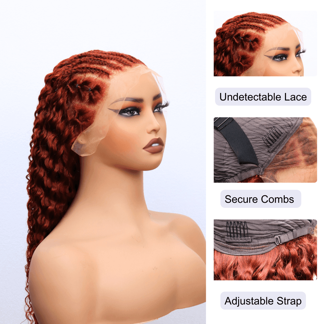 #80 13x4 Lace 150% Splicing Braids Reddish Brown Human Hair Wig