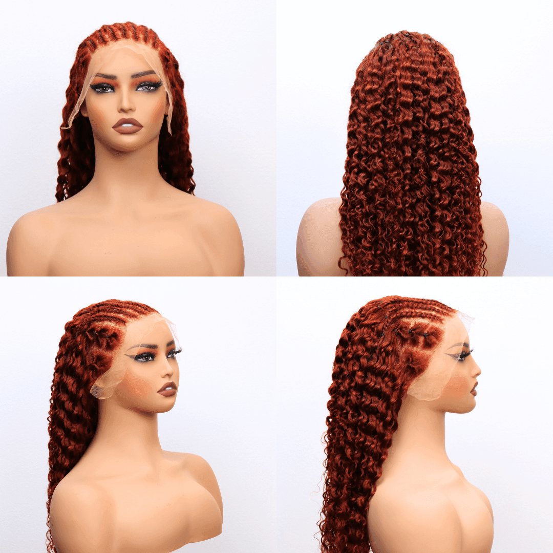 #80 13x4 Lace 150% Splicing Braids Reddish Brown Human Hair Wig