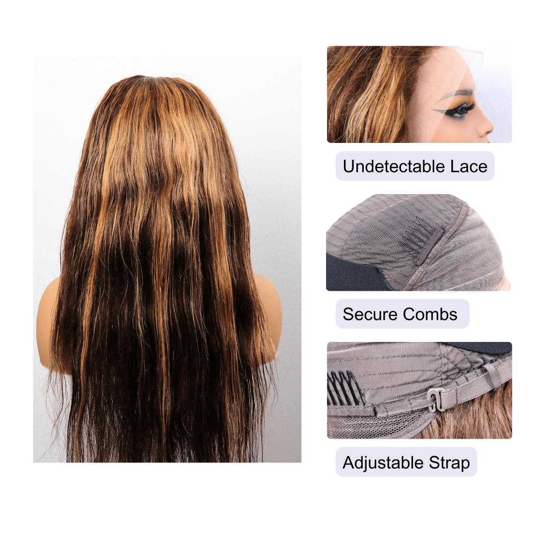 #9 13x4 Lace Straight Highlight Human Hair Wig 24 Inches