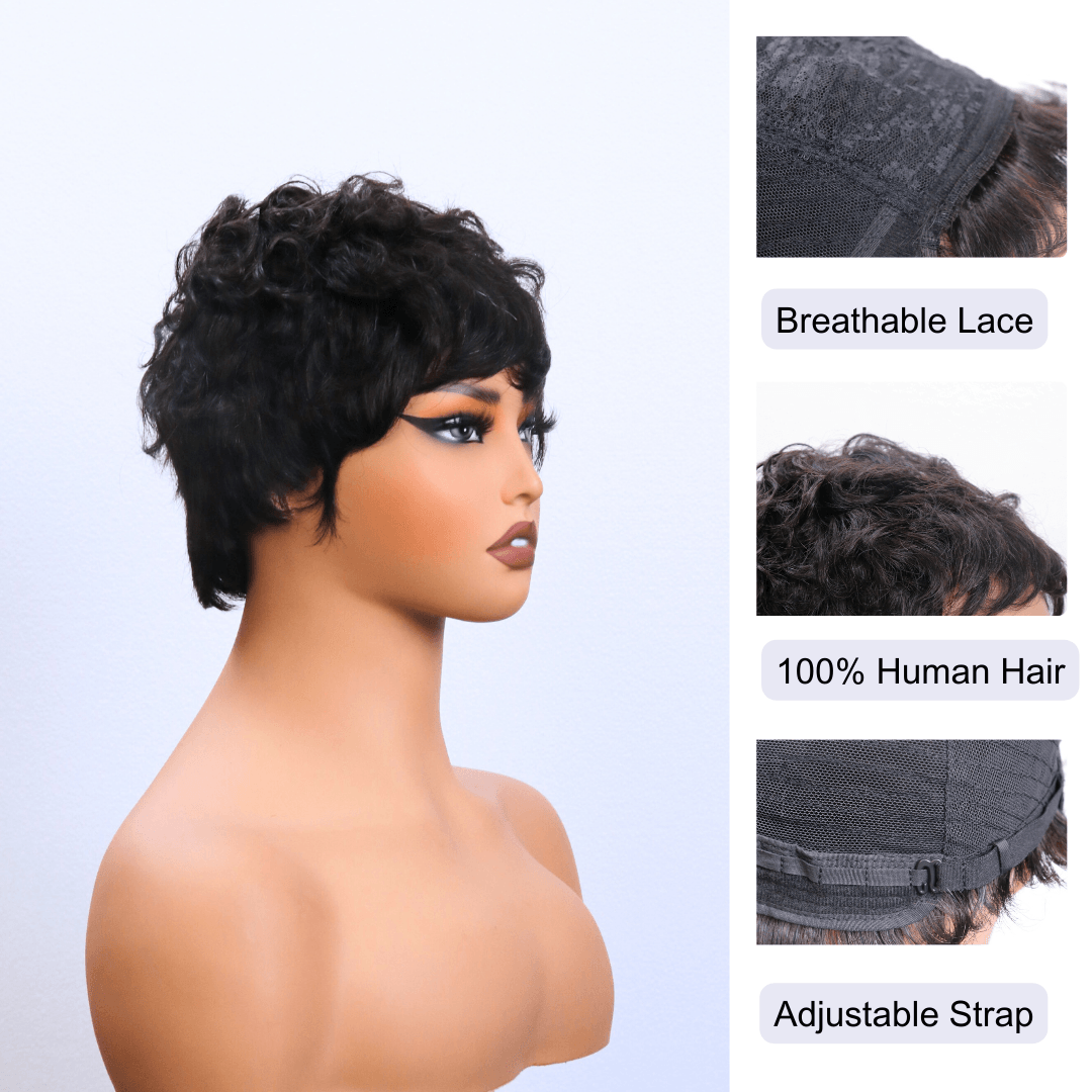 #125 Bob Curly Black Human Hair Wig 4 Inches