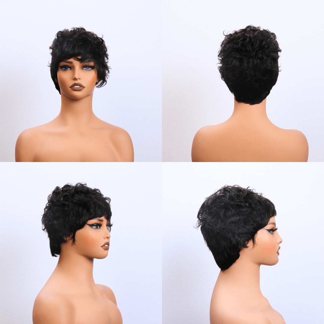 #125 Bob Curly Black Human Hair Wig 4 Inches