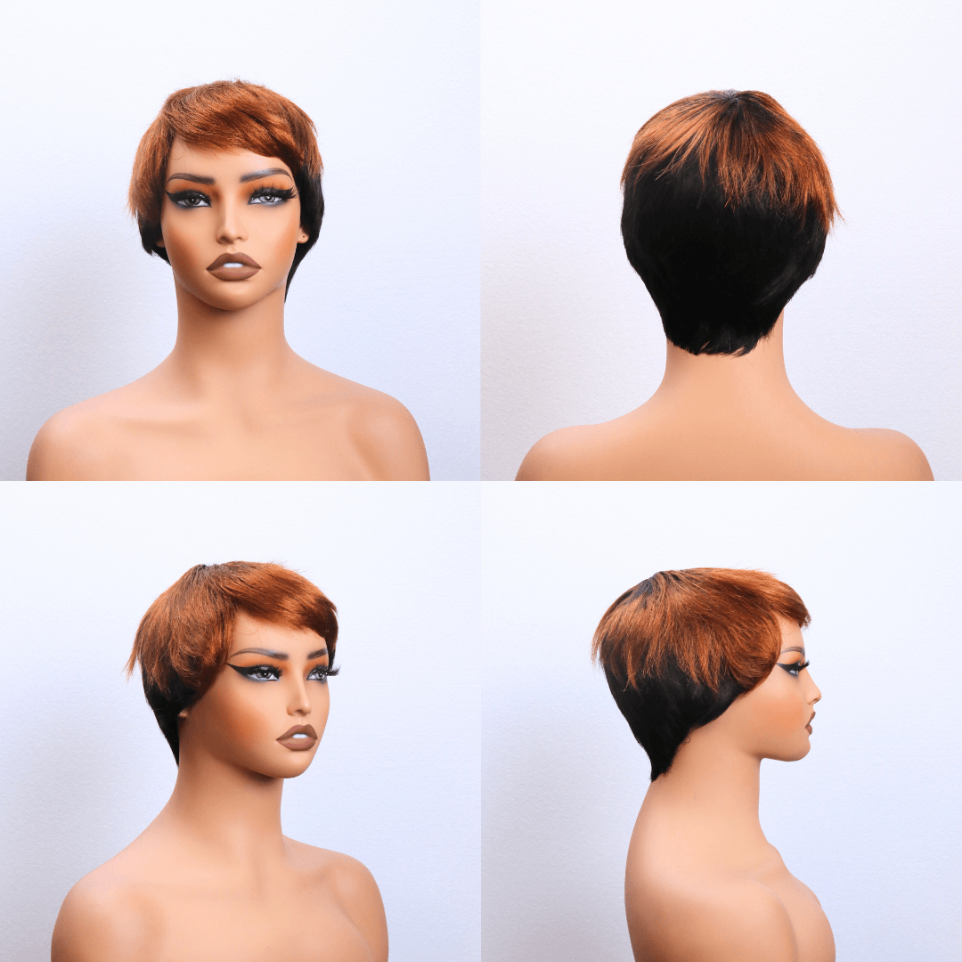 #127 Bob Straight Ombre Brown Human Hair Wig 4 Inches