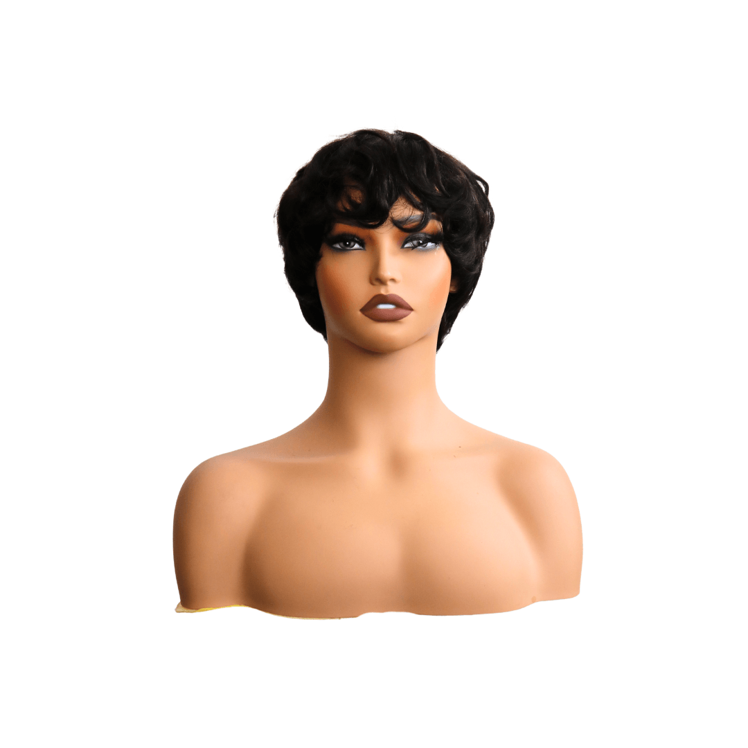 #128 Pixie Bob Curly Black Human Hair Wig 4 Inches