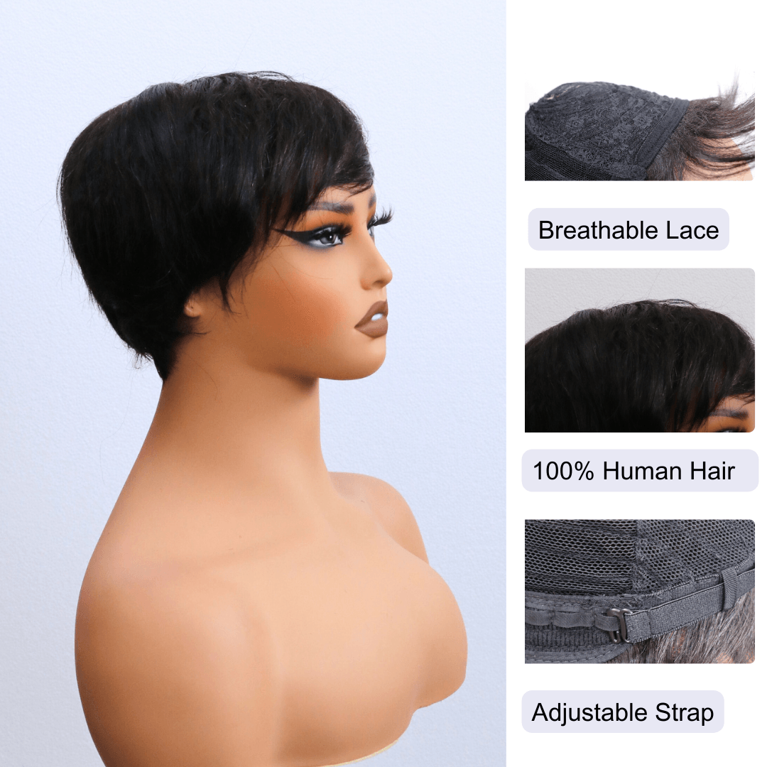 #130 MR Short Bob Black Human Hair Wig 5 Inches