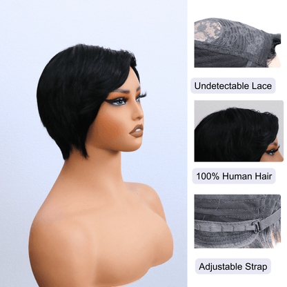 #131 MR Bob Bangs Straight Black Human Hair Wig 5 Inches