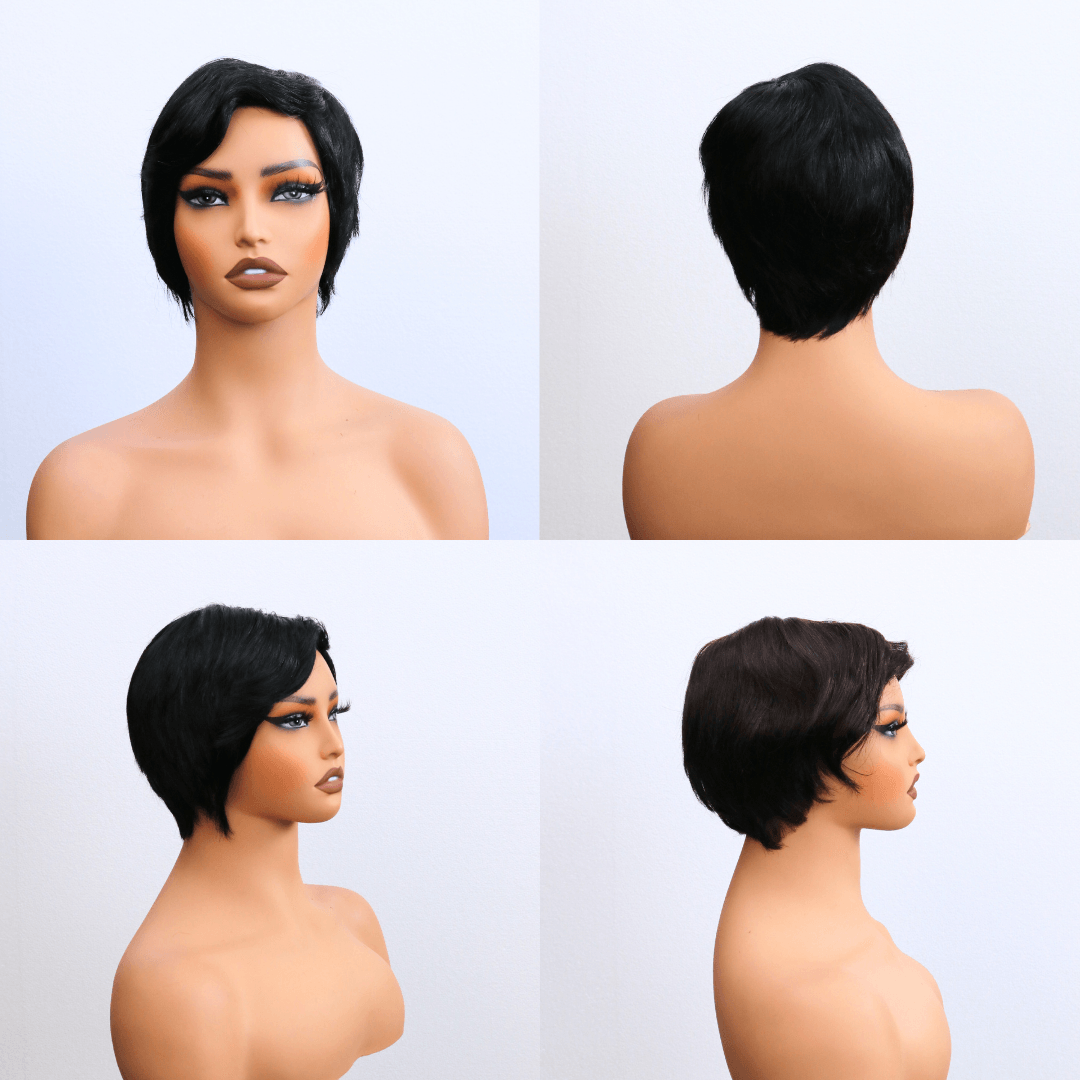 #131 MR Bob Bangs Straight Black Human Hair Wig 5 Inches