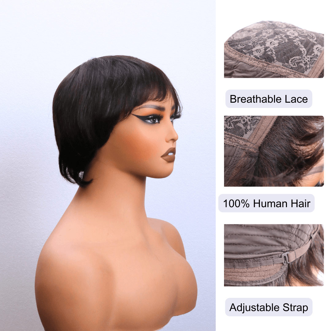 #132 MR Short Bob Brown Human Hair Wig 6 Inches