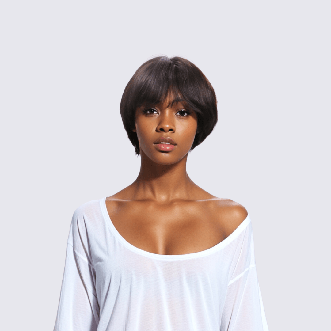 #132 MR Short Bob Brown Human Hair Wig 6 Inches