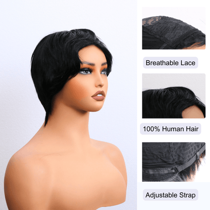 #133 MR Short Bob Black Human Hair Wig 6 Inches