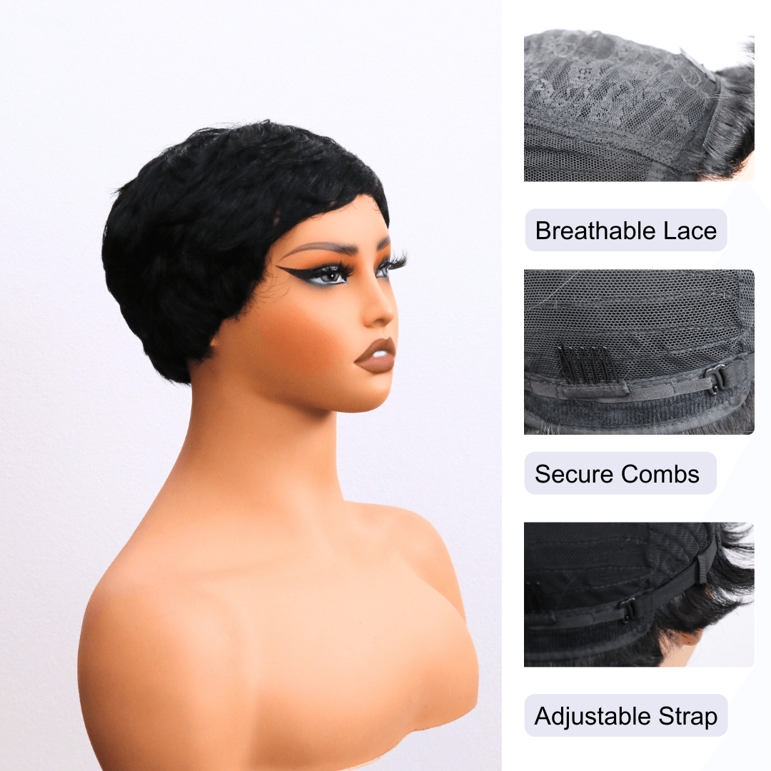 #134 MR Bob Straight Black Human Hair Wig 6 Inches