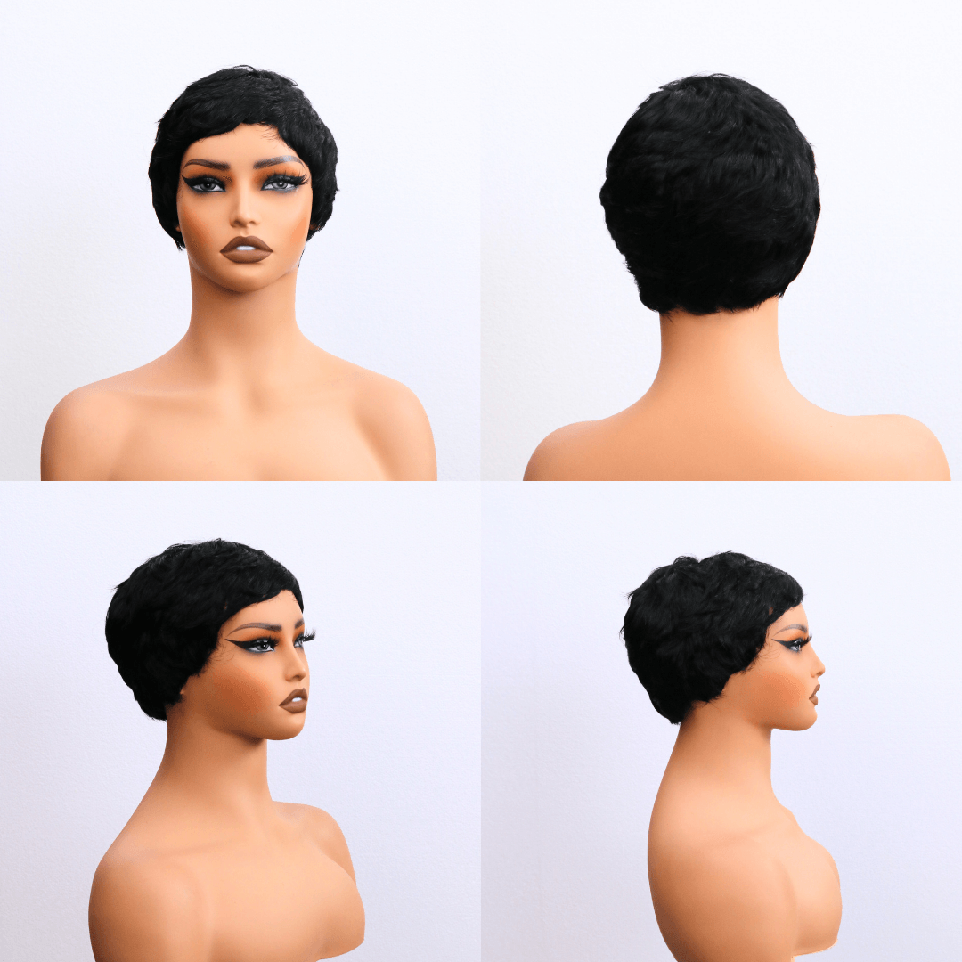 #134 MR Bob Straight Black Human Hair Wig 6 Inches