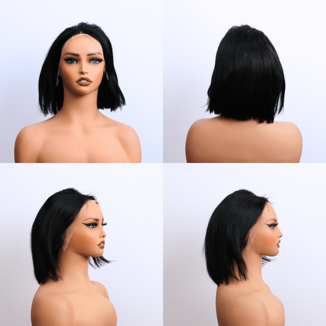 #137 Straight Bob Black Human Hair Wig 8 Inches