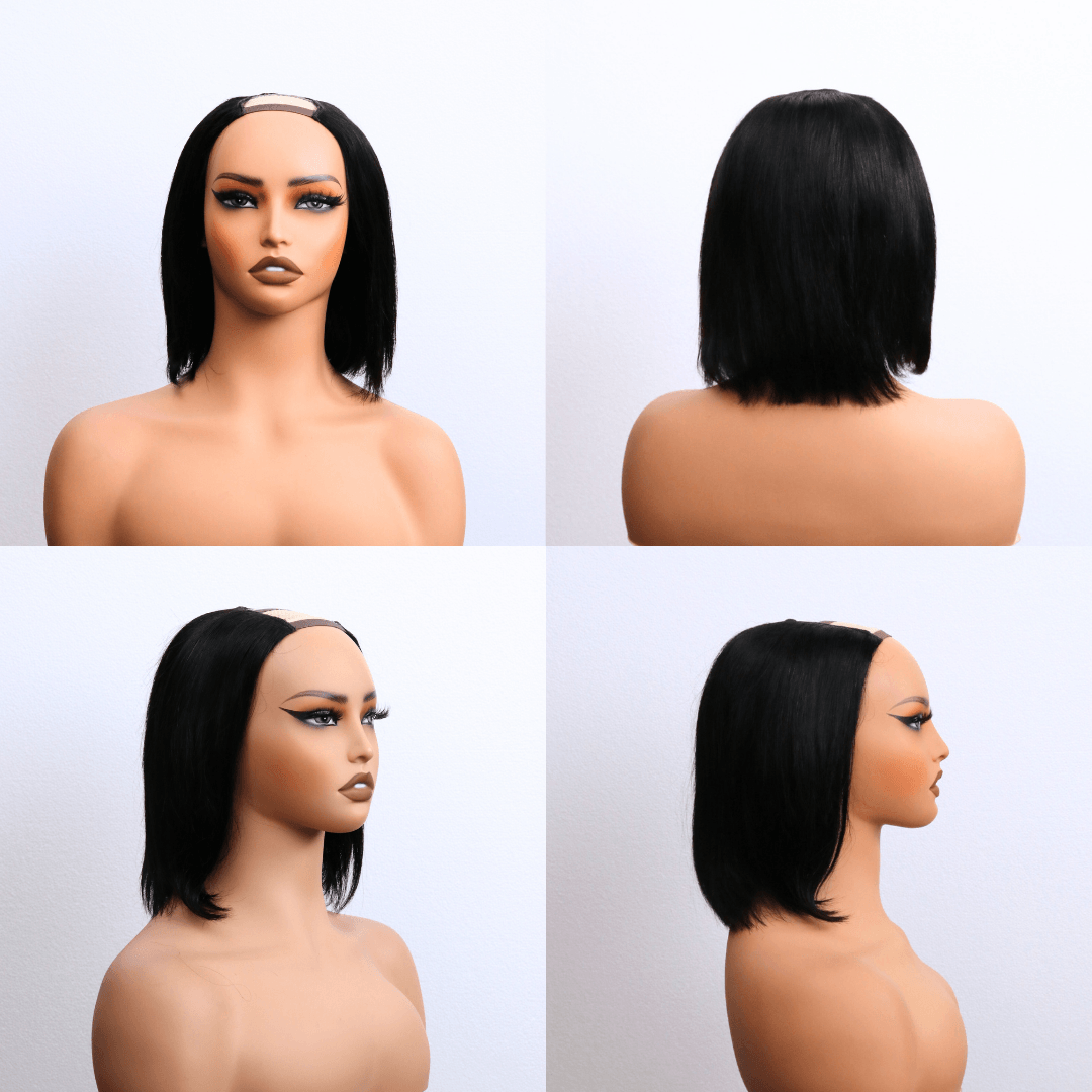 #138 MR U Part bob Black Human Hair Wig 8 Inches