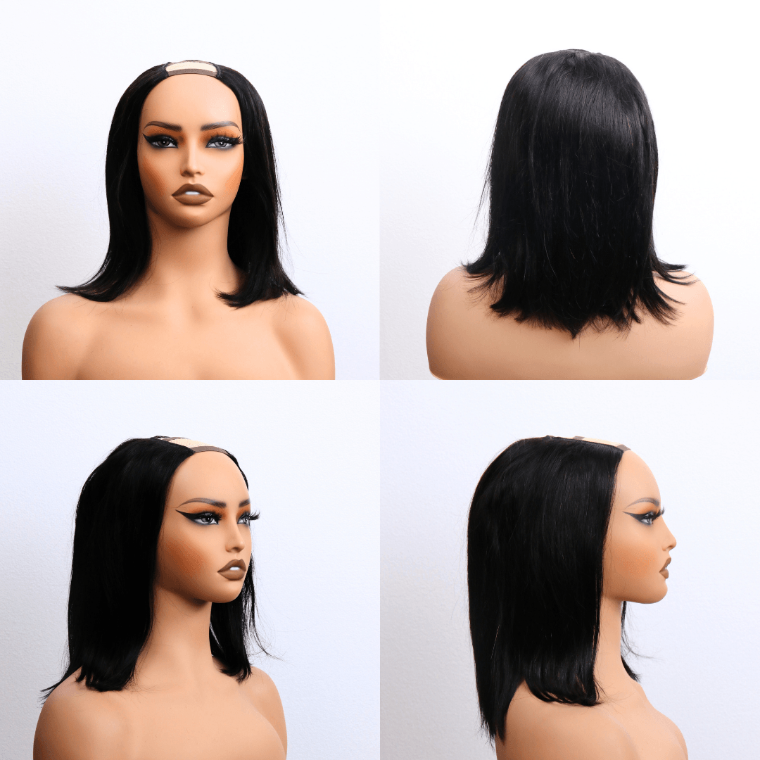 #141 U Part Bob Black Human Hair Wig 12 Inches