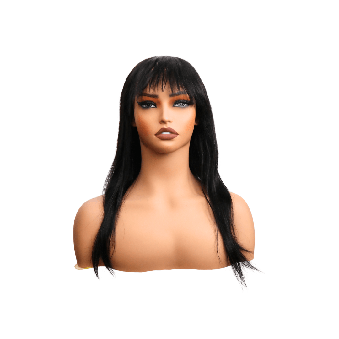 #144 Bangs Straight Black Human Hair Wig 16 Inches