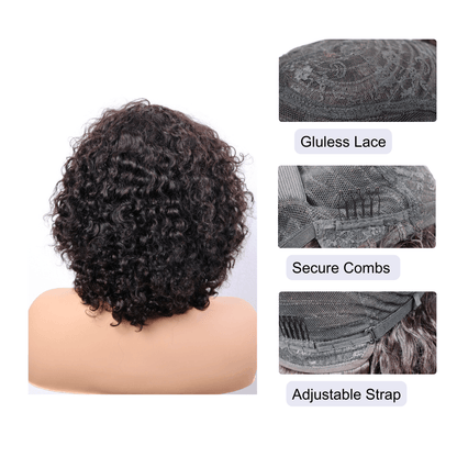 #15 4x4 Lace Deep Wave Black Human Hair Wig 12 Inches