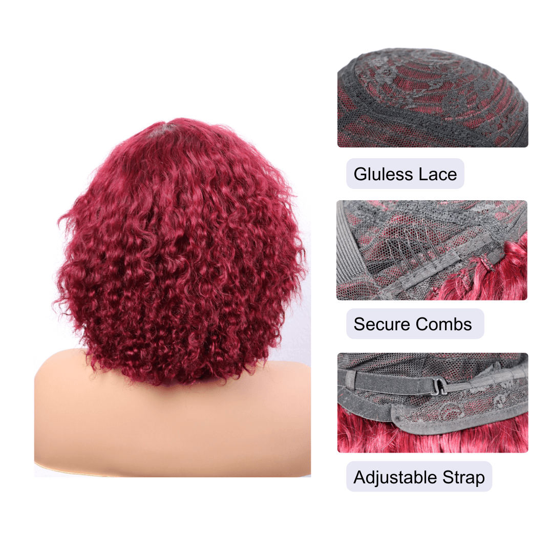 #16 4x4 Lace Deep Wave Burgundy Human Hair Wig 12 Inches