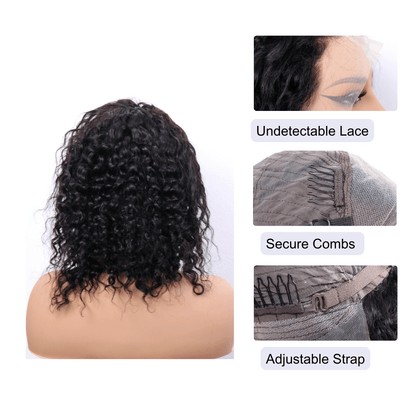 #44 13x4 Lace Bob Water Black Human Hair Wig 12 Inches