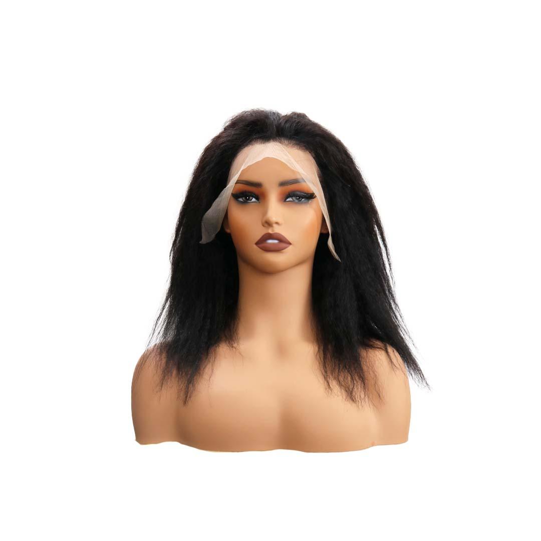 #46 13x4 Lace Bob Kinky Straight Black Human Hair Wig 14 Inches